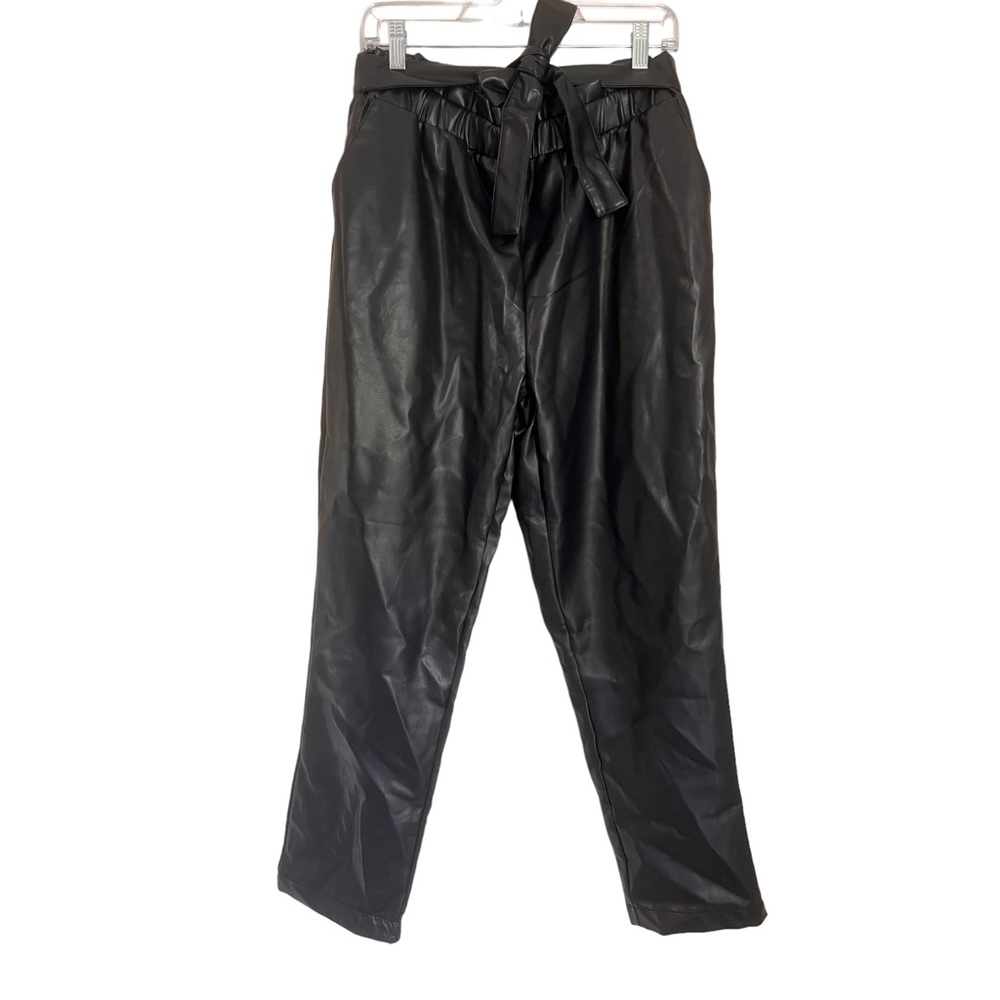 NEW Avec Les Filles Faux Leather Paperbag Tie Waist Straight Leg Pants M